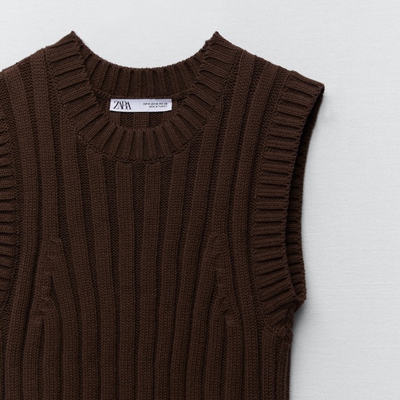 Zara Brown Sleeveless Crew Neck Sweater - Picture 15 of 15